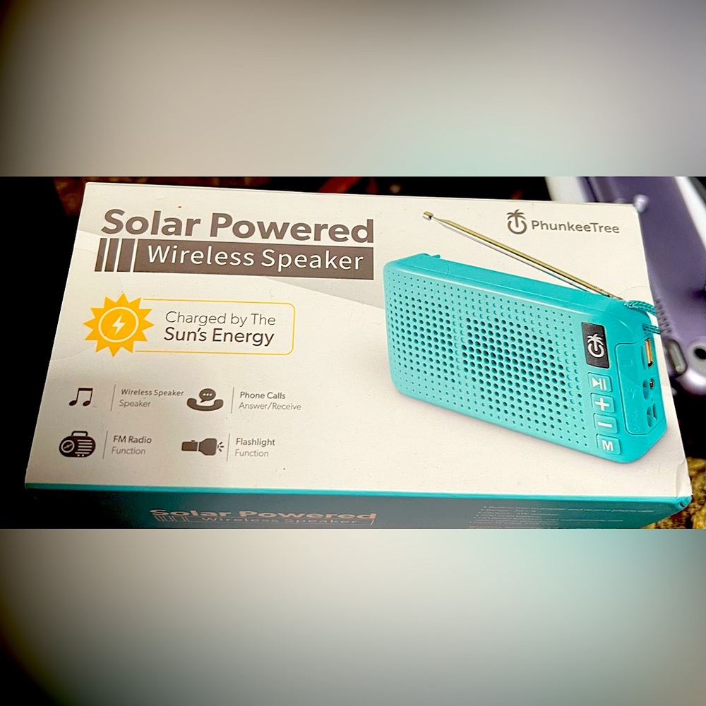 solar power wireless speaker *answer phone flashlight*FM Radio*5W Spkr*35’ range